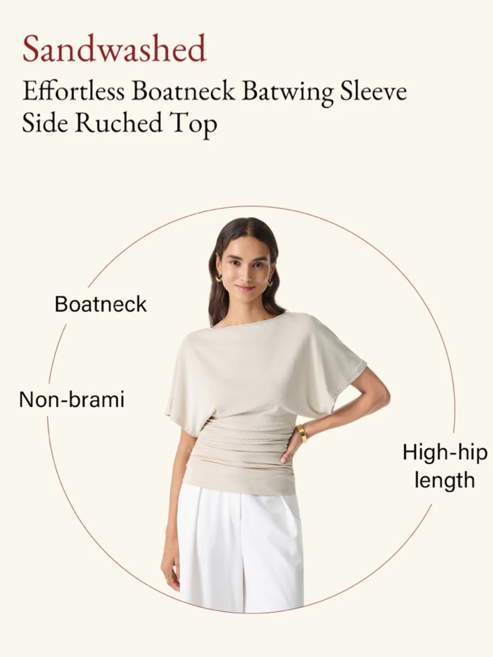 OGL | Sandwashed Effortless Boatneck Batwing Sleeve Side Ruched Top Purple Fog L - Picture 2 of 16
